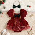 Baby girl christmas gold sequin velvet patchwork mesh romper dress