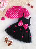 new european and american style girls' summer heart-shaped shawl suspender mesh dress embroidered heart set - two-piece dress set