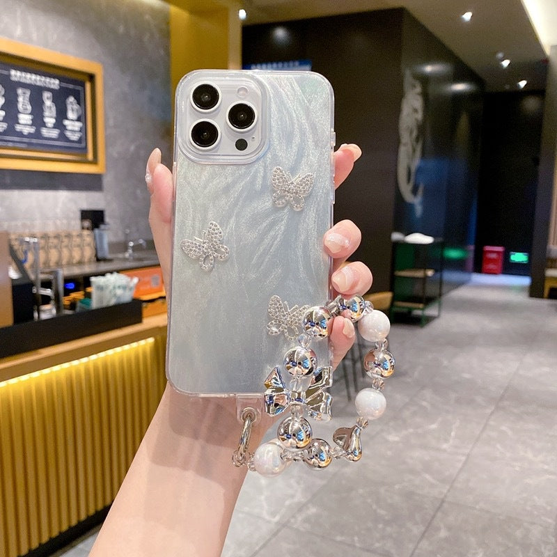 Imd feather yarn is suitable for apple 16promax pleated heart mobile phone case iphone11/14 laser silver protective cover
