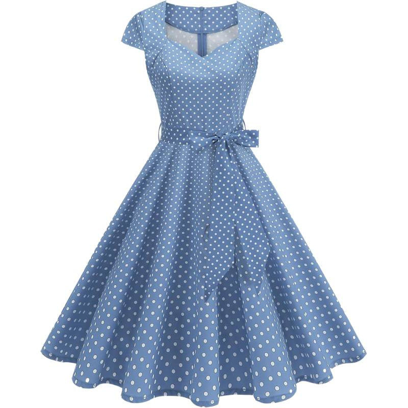 Amazon fashion retro polka dot short sleeve v neckdresssummernew arrivalstrap slimming look skirt