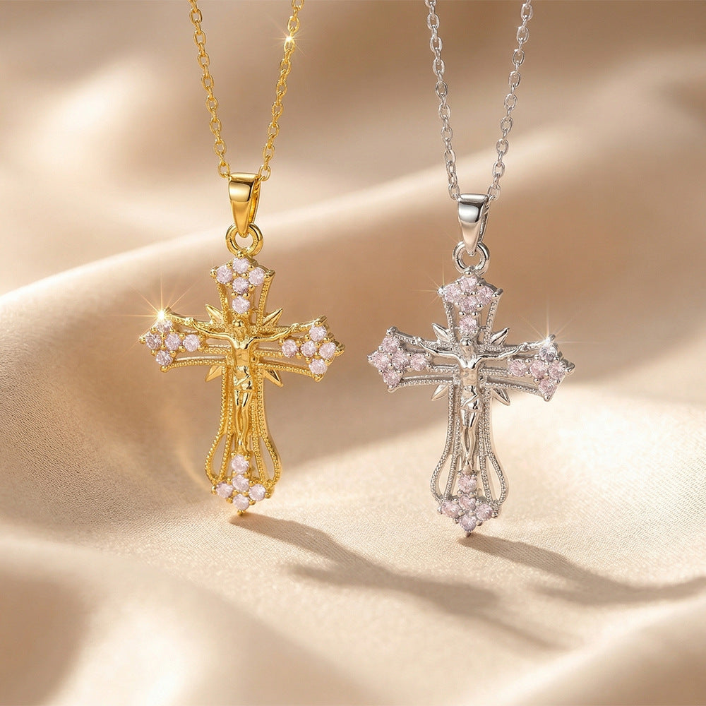 European and american cross-border hot-selling fashion copper inlaid zircon full diamond necklace for women, light luxury niche unique non-fading clavicle chain jewelry