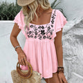 European and american cross-border women's lace square neck short sleeve embroidered blouse - new  spring/summer cool & casual style