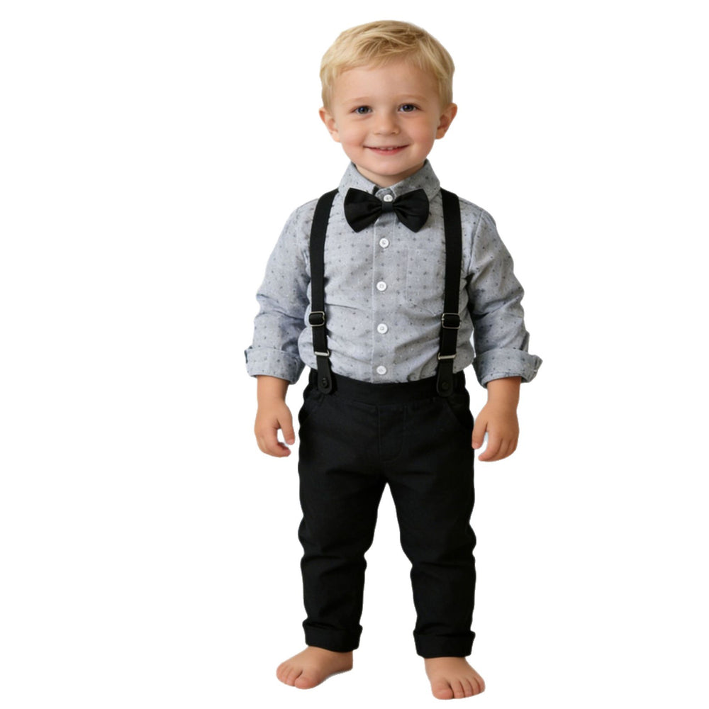 New spring korean style children's outfit: jacquard long-sleeve shirt and suspender pants set - perfect for baby's first birthday celebration