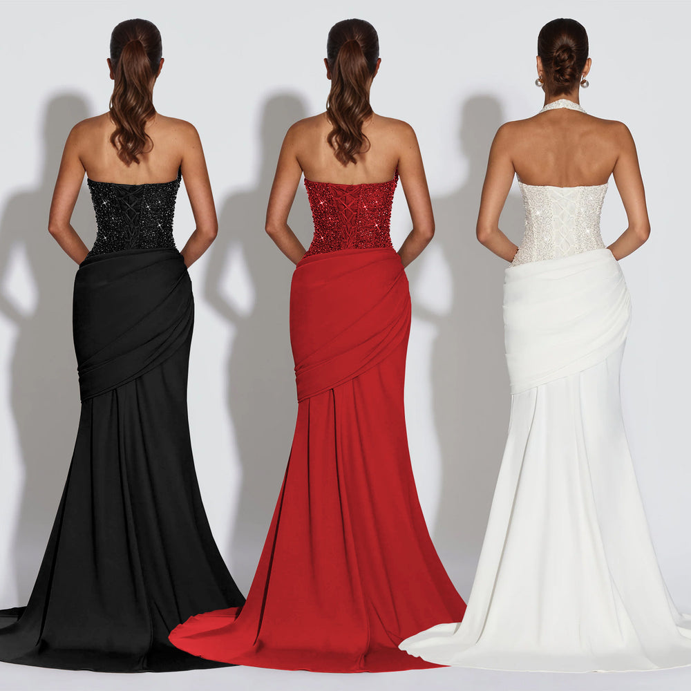 C7642 cross-border   fashion women's elegant sexy halter backless evening dress