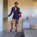 supply ins style stripescontrast colorv neck silmlong sleeves suit short skirt africa europe hot sale