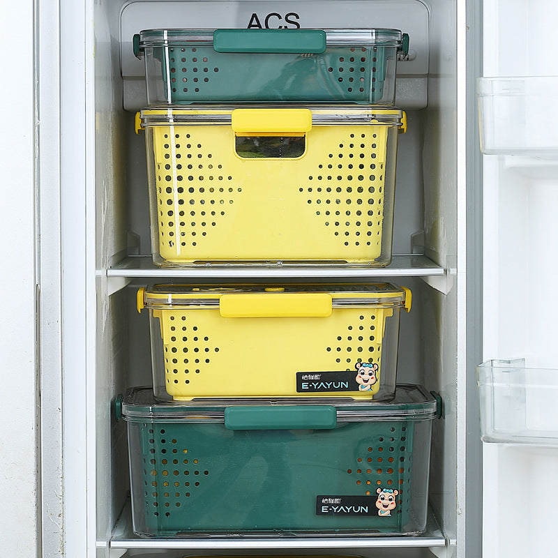 Refrigerator storage box double layer drain basket crisper pet plastic transparent thickened fruit vegetable freezer storage box