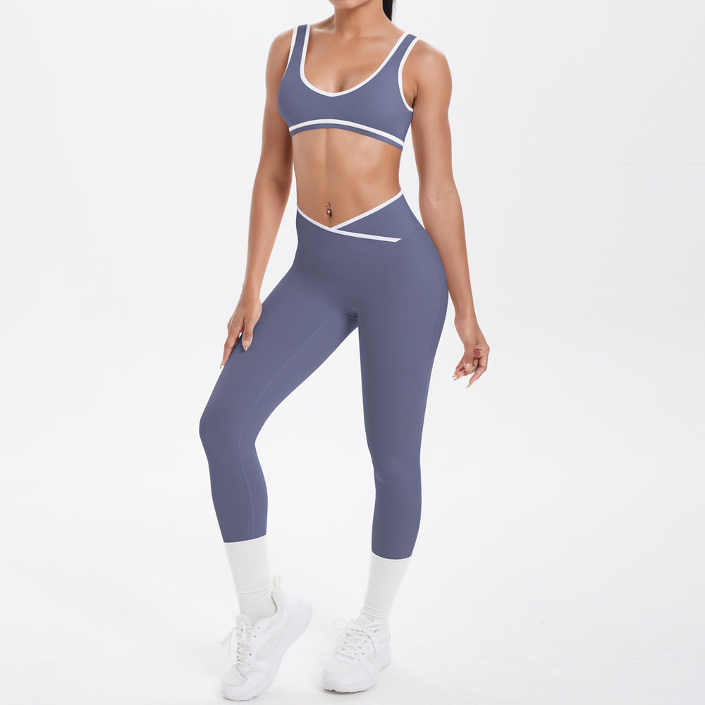 European and american sexy open-back crisscross high-waisted tight butt-lifting activewear set - color block, barely-there feel, running, fitness, yoga outfit for women
