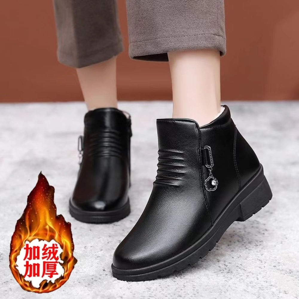Winter slip-on fleece-lined cotton shoes heattech ladieswear shoes non-slipthickened cotton shoes for middle-aged and elderly people flatsnon-slip granny shoes