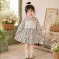 Girls' spring/autumn long-sleeve princess dress - new children's fashionable floral fake two-piece skirt set - kids' clothing