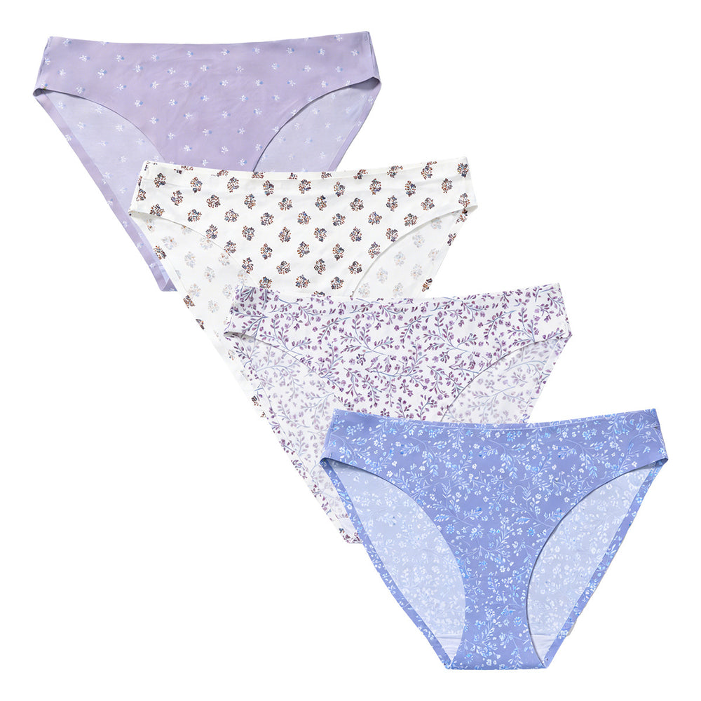foreign trade wholesale low-waist sexy ice silk seamless underwear women's printing breathable quick-drying plaid women's briefs