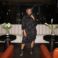 spring/summer chiffon tassel ribbed lace stand collar oversized midi dress