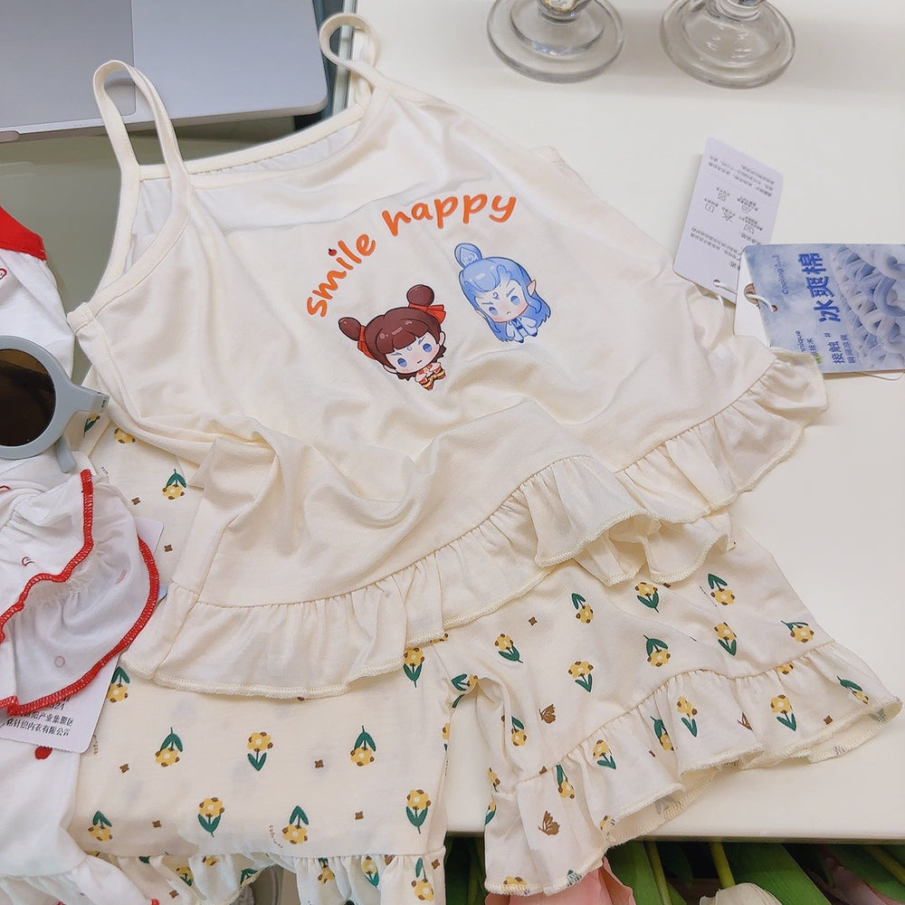 Girls' summer pajama set: camisole dress and shorts - baby modal loungewear, class a quality, kids' size