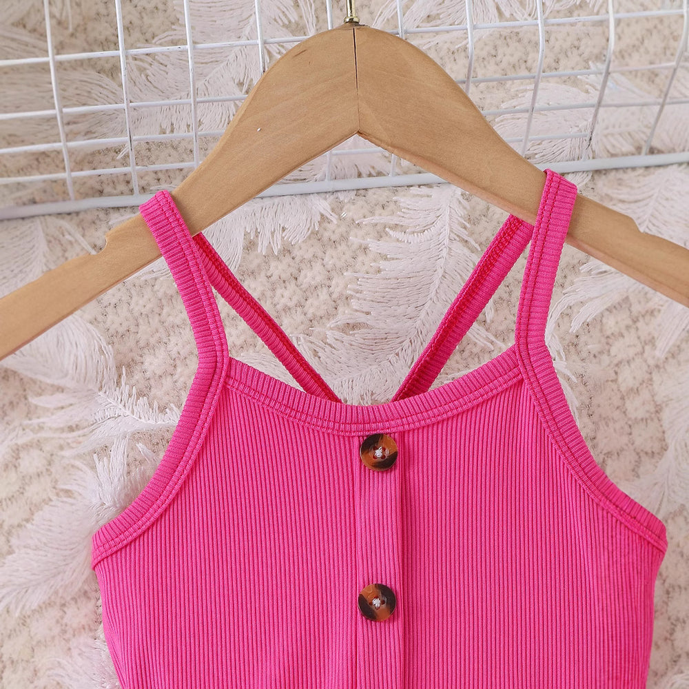 Children's clothing  fashion children's clothing rose red suspender top + printing pattern shorts girl