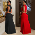 C7062 cross-border   independent station fashionable women's sleeveless deep v slit dress new style