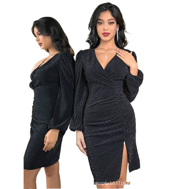 Women's fall  new collection: criss-cross v-neck bodycon dress - elegant korean style for spring and autumn