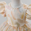 New arrival pearl collar girls dress colorful puff sleeves baby one year old dress bows girls princess dress