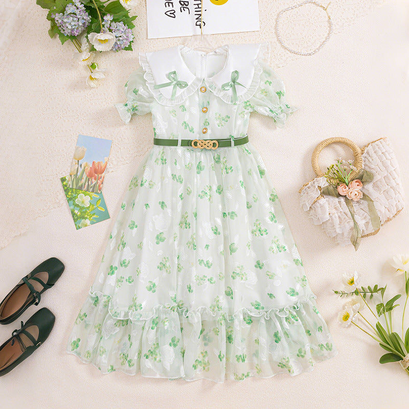 Girl's korean style floral print dress - chiffon casual new arrival  - mori girl style, pastoral print, cross-border hot seller, ready to ship