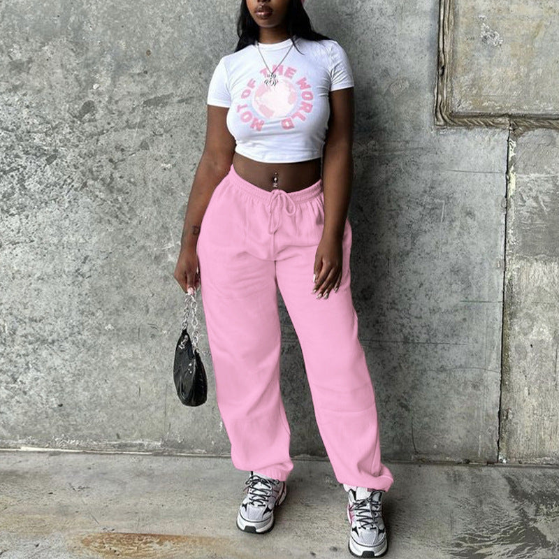 Europe, America autumn and winter new fleece loose trousers  leisure sports fashion sweater pants women wholesale