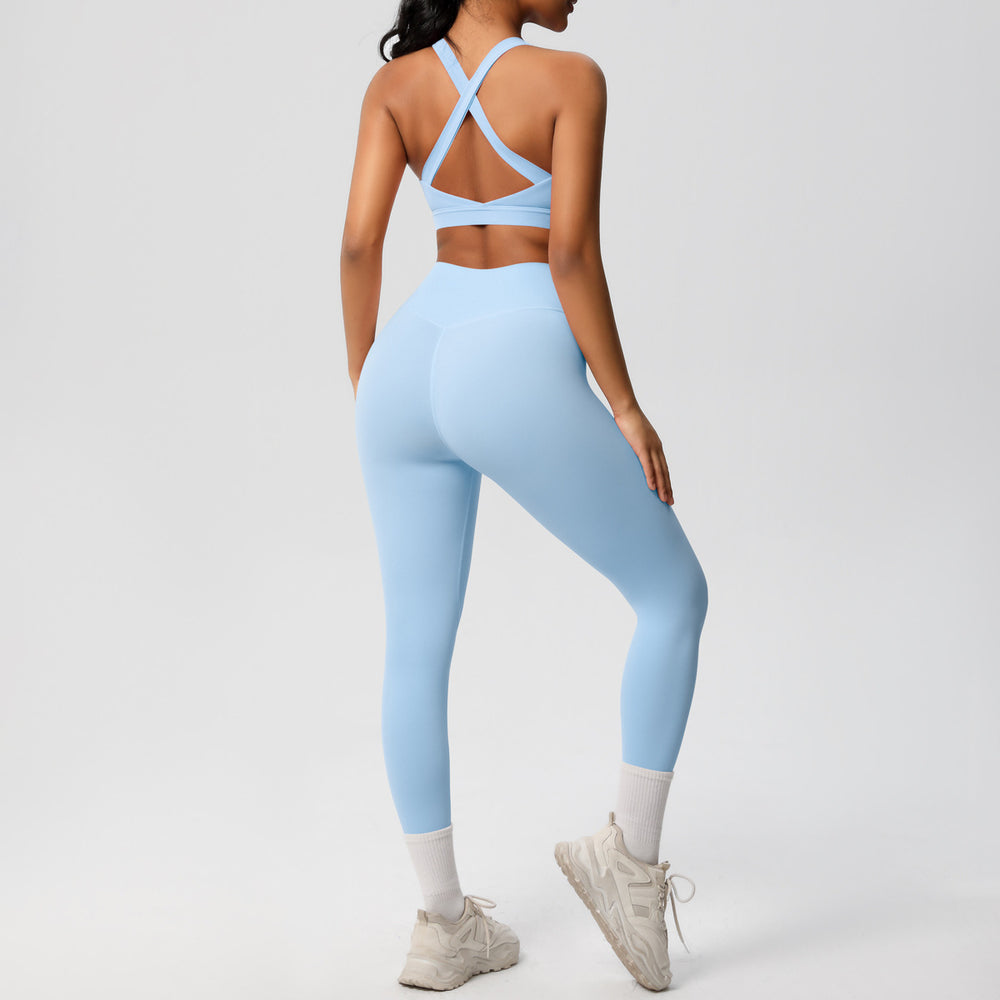 fashionpure color double-sided brushed back cross sports intimates yoga suit running fitness two-piece set