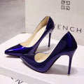 European style nude stiletto heels pointed toe black work pumps women's patent leather blue plus size shoes red wedding shoes