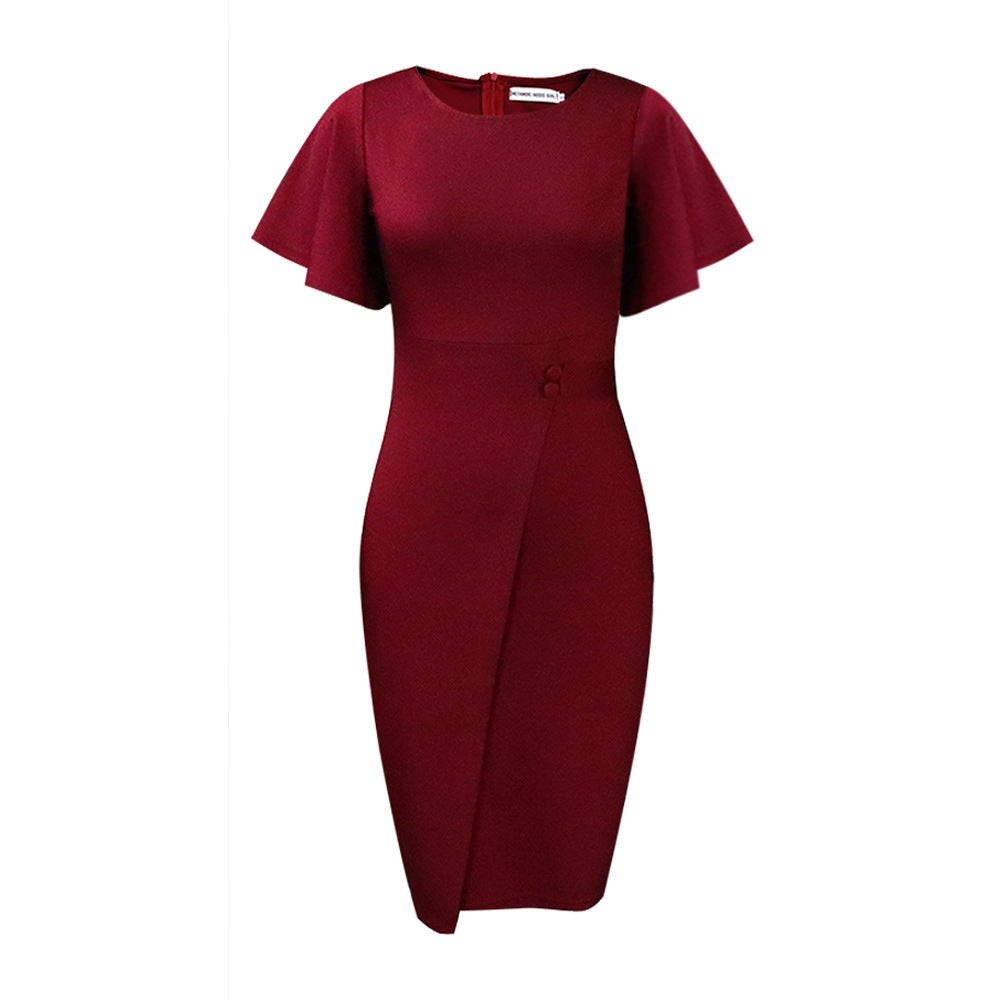 fashion summer african plus sizedress women's elastic ol work clothingelegant round neck short sleeve professional pencil skirt