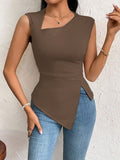 Amazon cross-border women's fashion: european and american elegant style t-shirt,  spring/summer new arrival, asymmetrical neck, slim-fit cropped solid color top