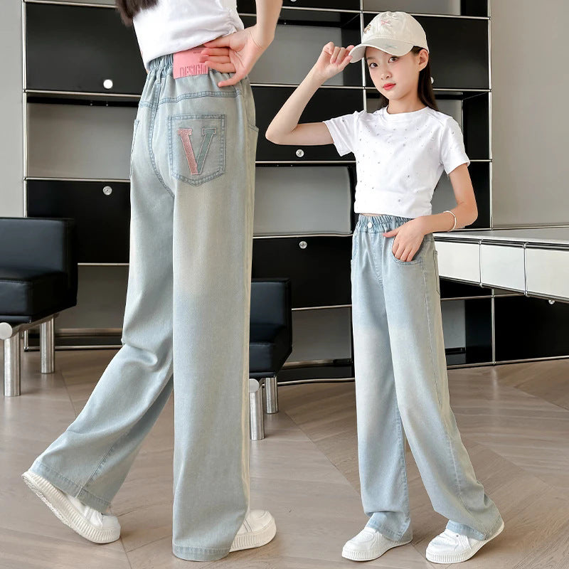 Girls' pants: new  summer collection - stylish, loose-fit, lightweight tencel denim wide-leg pants for girls and big girls, perfect for students