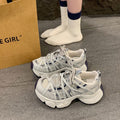 Parisian strappy chunky sneakers for women, new spring/summer 2026 collection, breathable mesh round toe lace-up casual athletic shoes