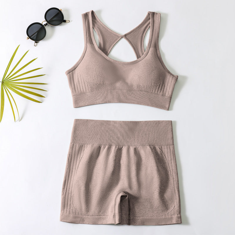 European and american yoga outfit set - women's yoga sports bra, fitness tank top, running sports yoga shorts set