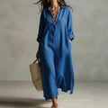 fashion spring and summer new arrivaldresspure color lapel casuallong sleevesshirt skirt lazy style cotton and linen