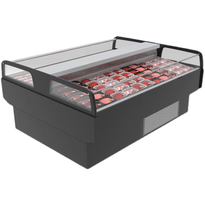 Horizontal commercial double-sided large capacity fruit, vegetable, and fresh meat refrigerated display case - double-sided refrigerator showcase