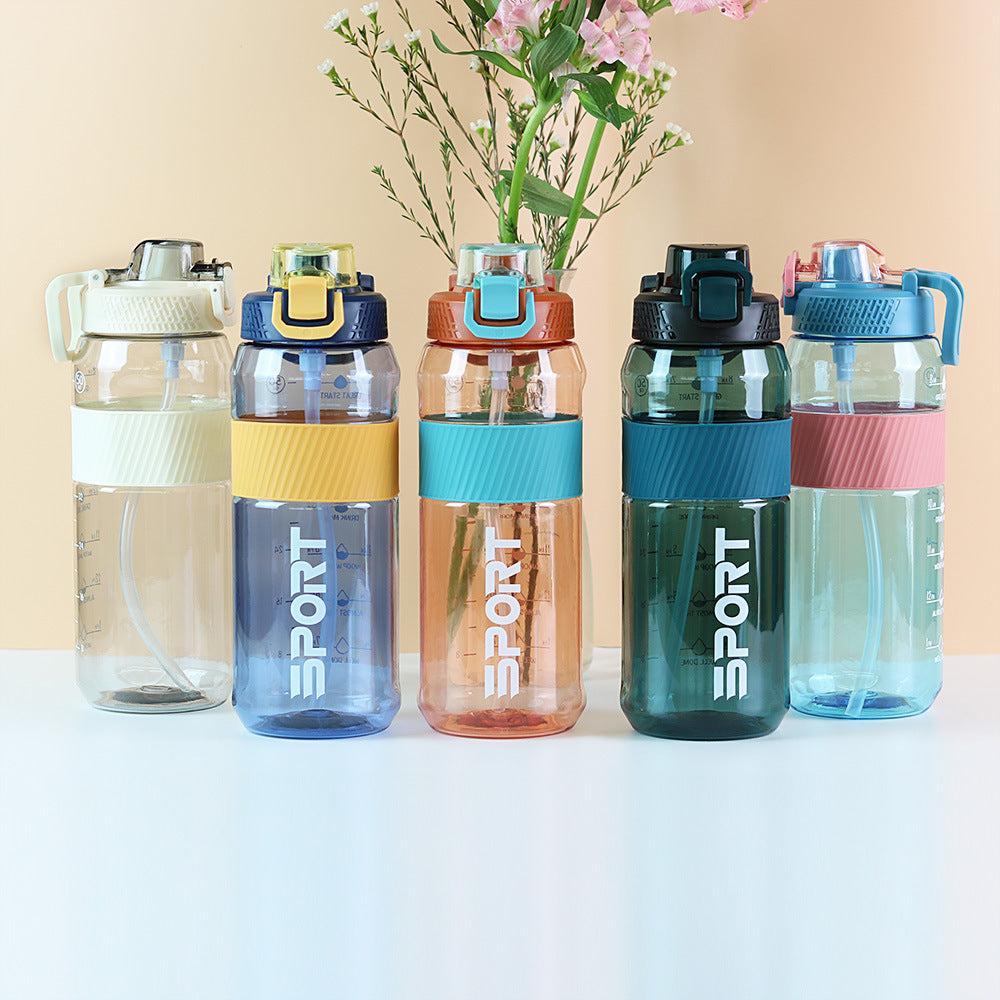 Jingle fitness water bottle - outdoor sports plastic water cup, portable handheld straw cup, large capacity cross-border plastic water bottle
