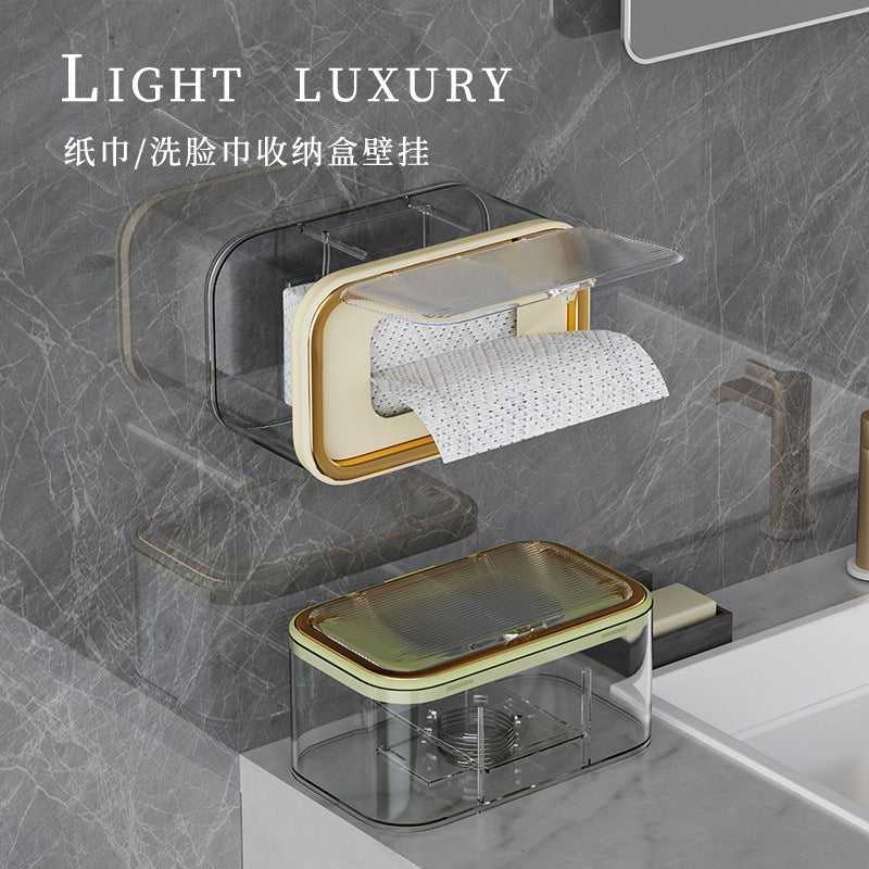 Light luxury paper towel box, living room transparent cream color, no punching, bathroom wall-mounted roll paper, waterproof and dustproof storage