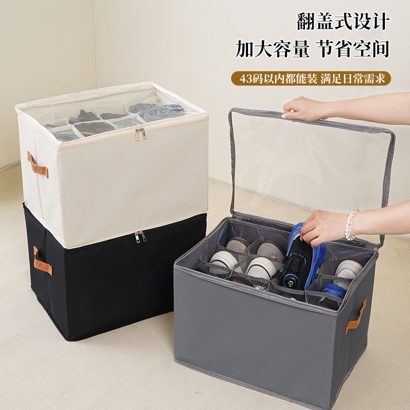 Cross-border storage box Foldable fabric with cover Dust-proof shoes storage box Multifunctional grid sundries storage box