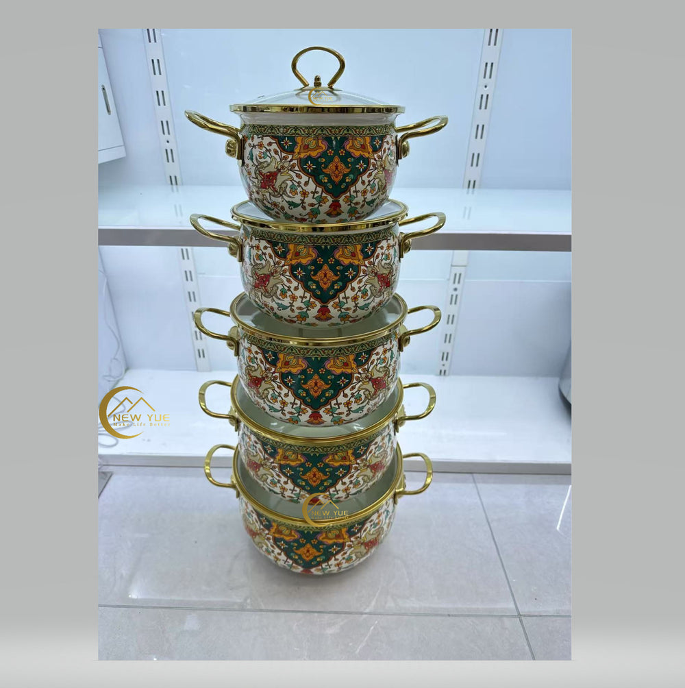 Export cross-mirror factory direct sales enamel high-end five-piece pot set boutique soup pot enamel pot double-ear soup pot