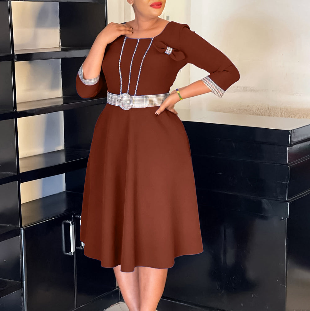 D3340  foreign trade women's clothing  new women's fashion elegant round neck patchwork african dress