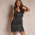 Wish amazon aliexpress 2026 new low-cut v-neck sexy sleeveless pencil midi dress with tassel detail - ins style