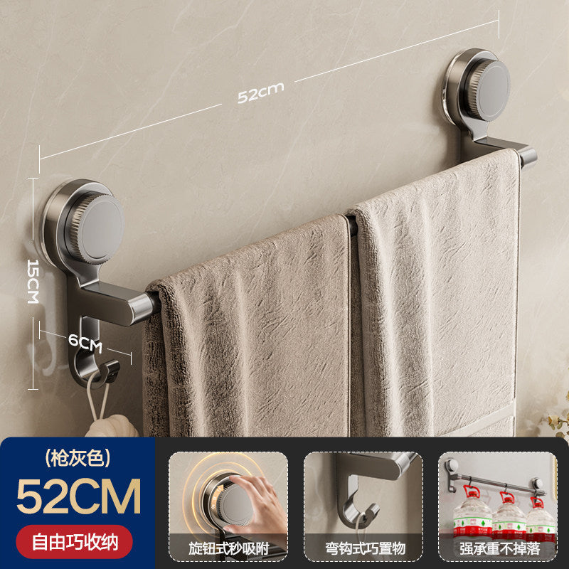 Suction cup bathroom towel rack wall-mounted punch-free storage rack bathroom towel double pole toilet storage bracket