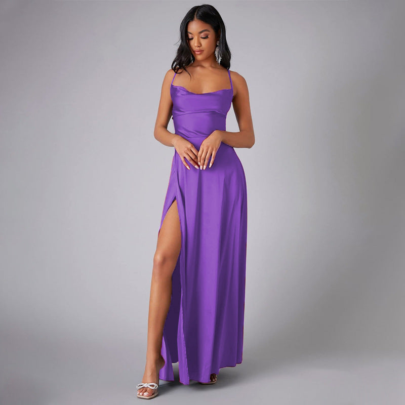 new european and american style women's sexy slimming backless  camisole waist-cinching evening dress maxi dress