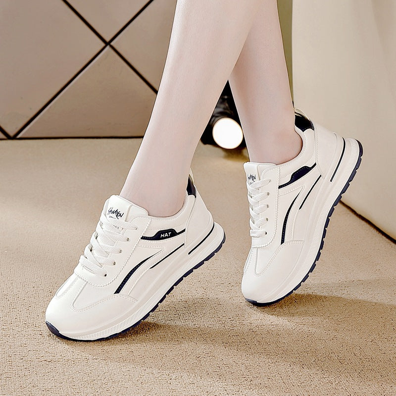 2025 new spring/autumn women's leather casual sneakers - breathable, soft sole, comfortable, non-slip, and wear-resistant