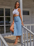 X-spot-65615# cross-border women's fashion european and american ins irregular fashion slit denim half-length skirt