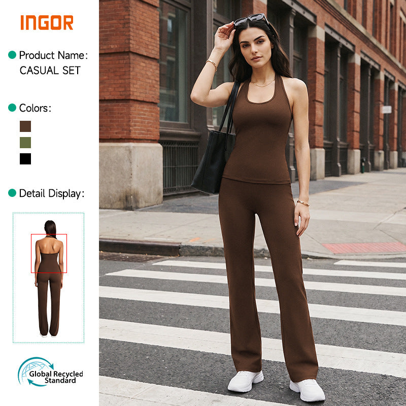 Jinke cross-border environmental-friendly fabric nude fashion yoga suit beautiful back sports suit outdoor running fitness wear for women