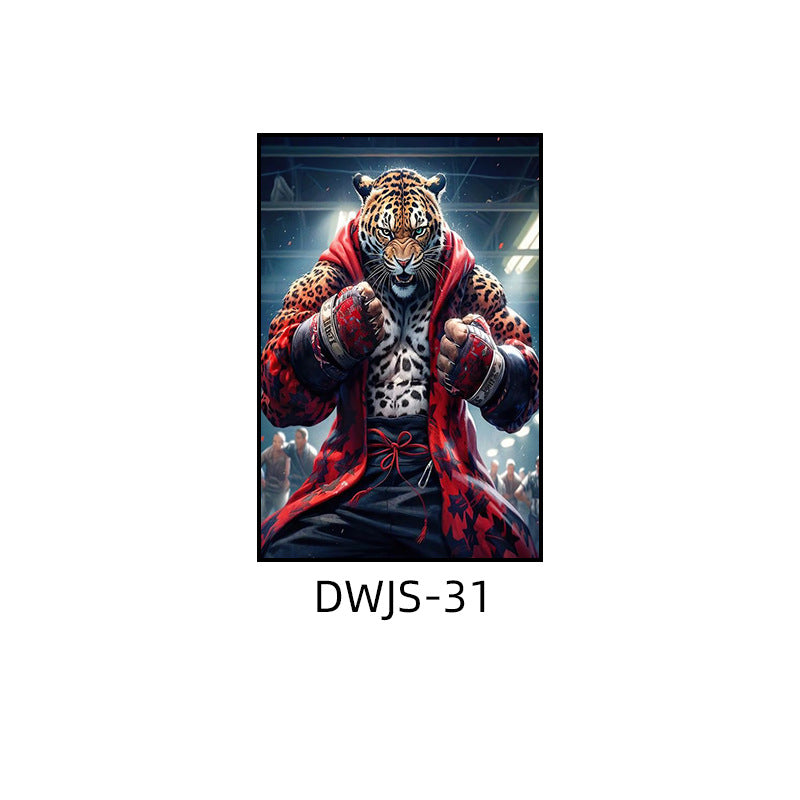 Gym decorative painting industrial style boxing hall hanging painting taekwondo martial arts hall fighting creative animal cartoon mural