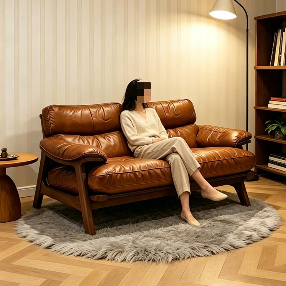 Second-hand style genuine leather sofa frenchretroaccessible luxury house small apartment living room american first-layer cowhide straight row combination