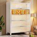 Steel bookcase glass door bookshelf for home living room storage cabinet floor-standing dust-proof figure display cabinet iron storage rack