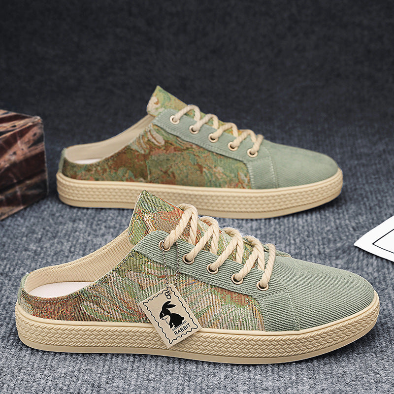 Canvas men's shoes summer trendyeasiest for match slip-on breathable casual cloth shoes men's heelless half drag men's trendy shoes