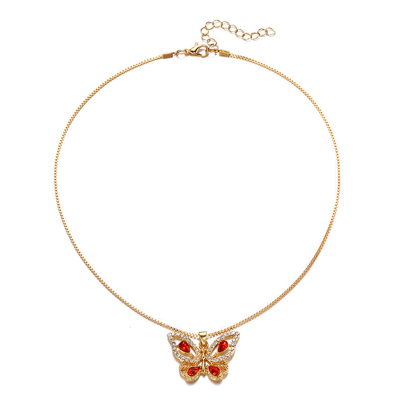 Wholesale alloy butterfly necklace with diamond accents - new european and american cross-border jewelry, statement pendant, minimalist and versatile women's choker