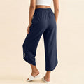 cross-border  women's summer lightweight solid color elastic waist drawstring pocket side button casual capri pants