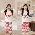 Girls' sweet bowknot pajama set for toddlers and big kids - new autumn/winter warm half-fleece loungewear