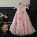 summer girls' sleeveless elegant 3d floral mesh dress - sweet and stylish for little girls